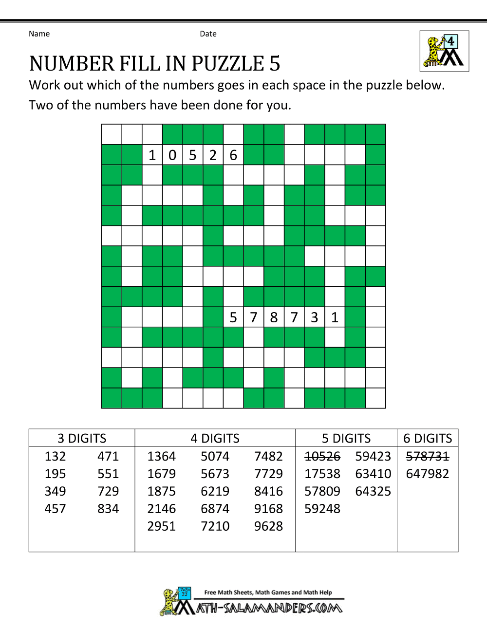 Number fill in puzzles