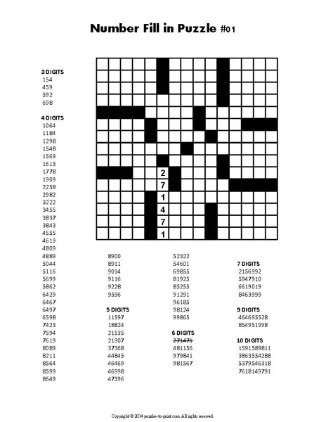 Number fill in puzzles volume