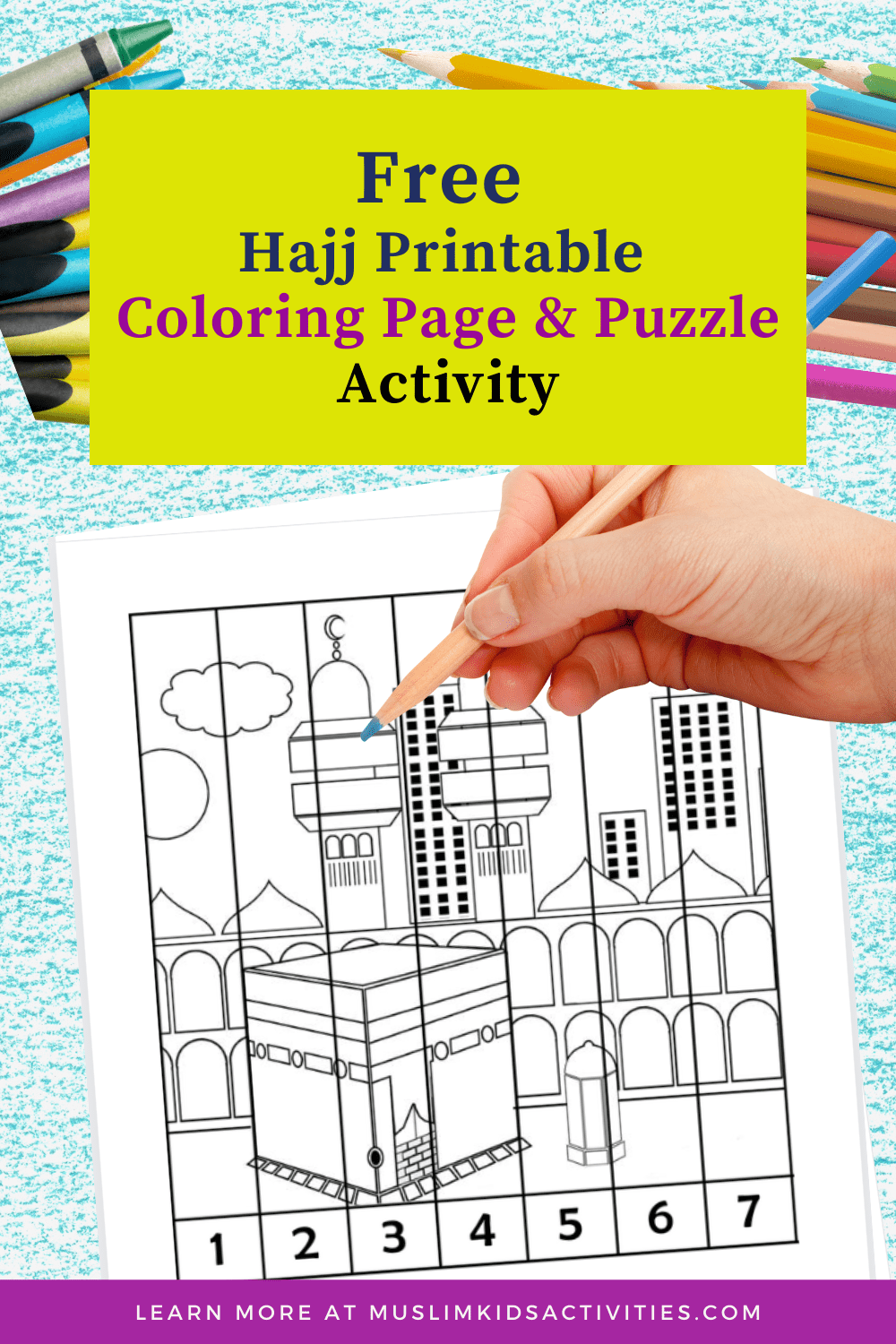 Free hajj coloring page and puzzle activity