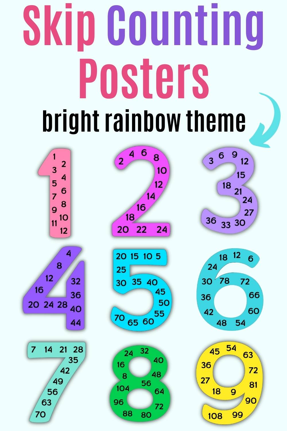 Bright rainbow skip countingmultiplication posters â the artisan life