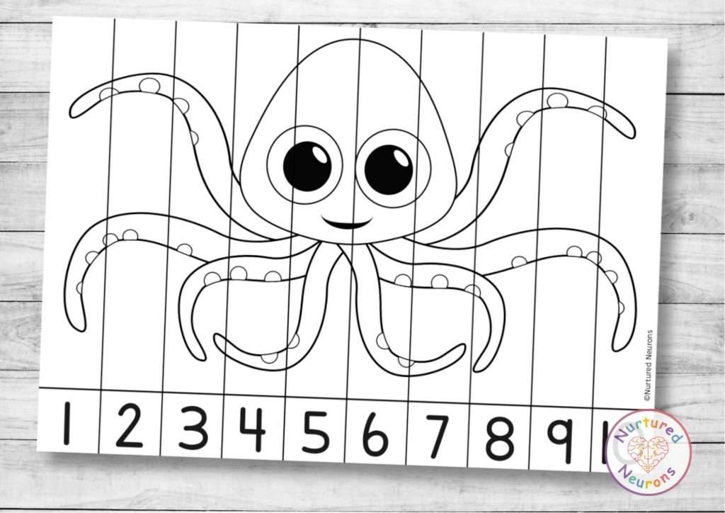 Awesome octopus number sequencing puzzle math printable for kids