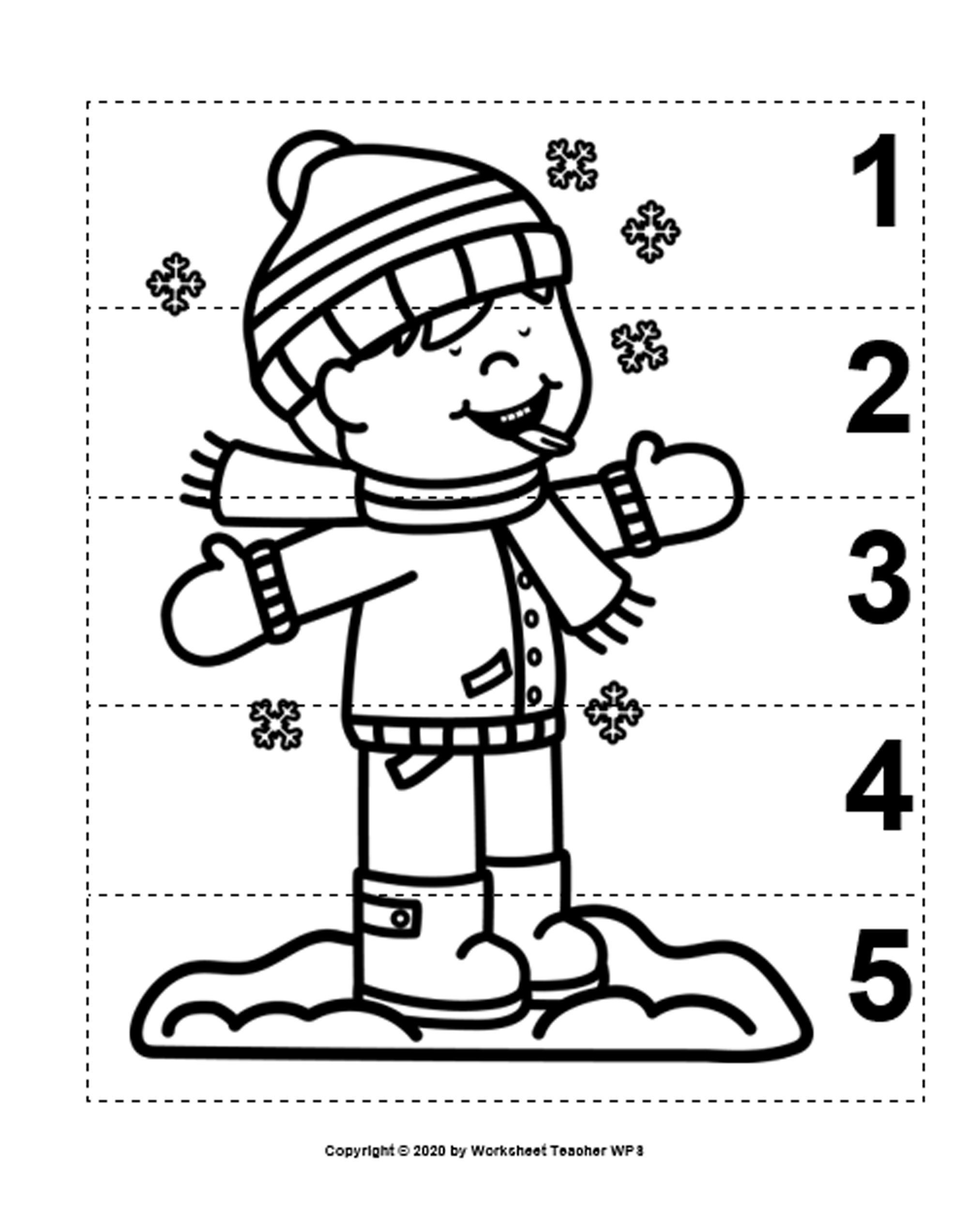 Winter number sequence bw picture puzzles made by teachers