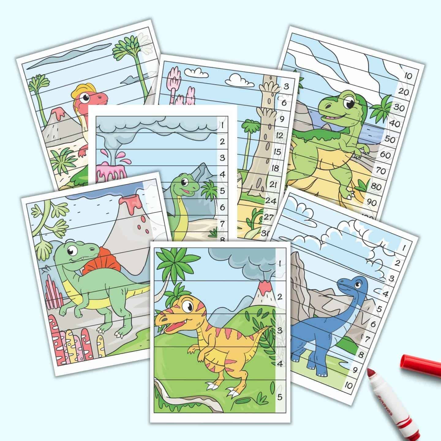 Free printable dinosaur number building puzzles