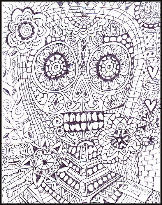 Sugar skull coloring page jigsaw puzzle by sandra silberzweig