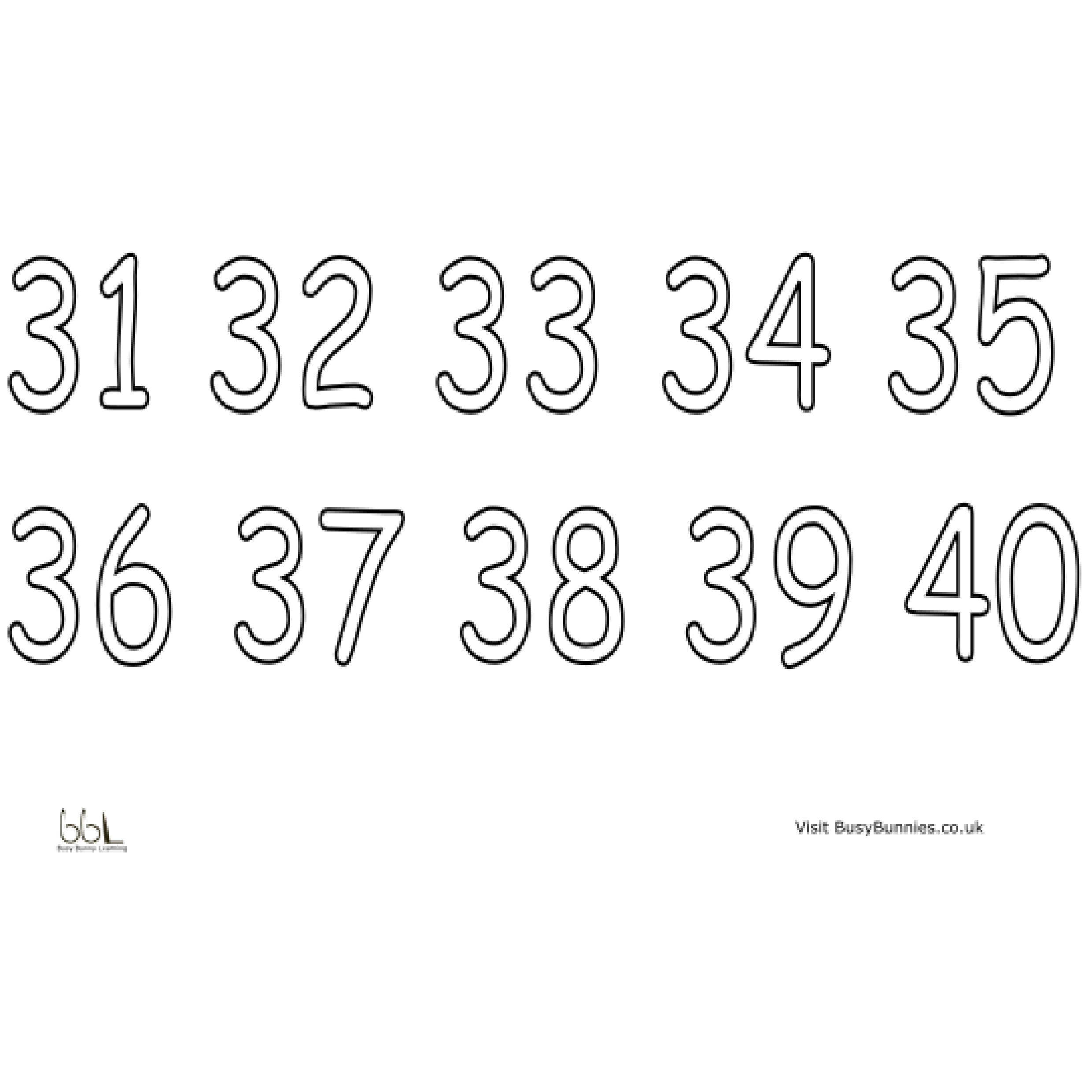 Numbers colouring sheet