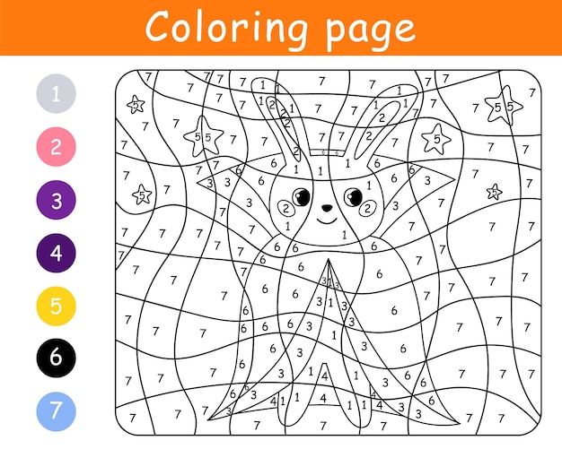 Premium vector color by number game for kids rabbit in costume vampire halloween bunnyprintable worksheet coloring page