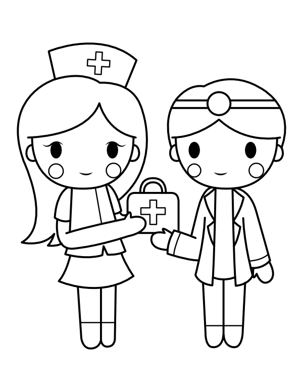 Printable doctor with nurse coloring page