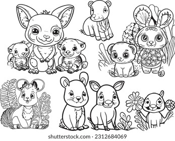 Cute baby animals coloring pages this stock vector royalty free