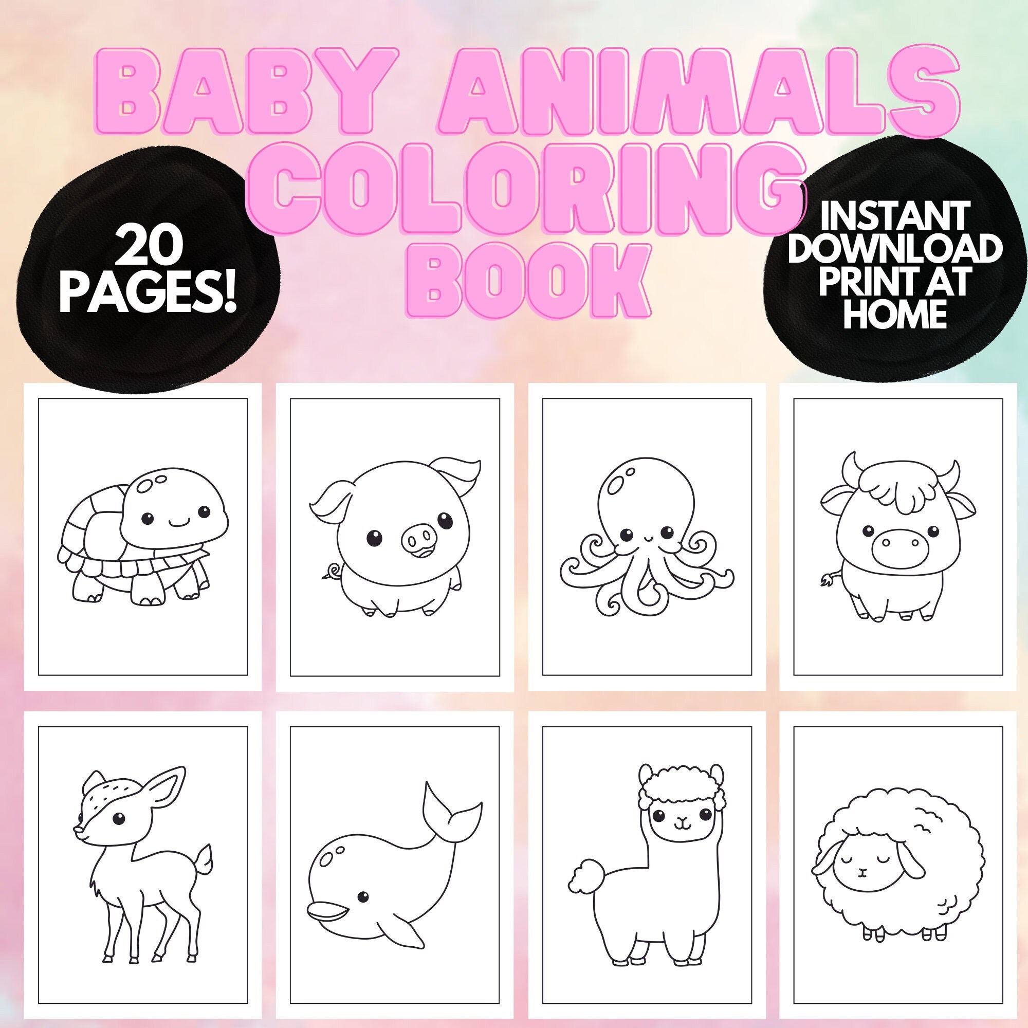 Easy baby animal coloring pages for kids toddlers printable coloring pages for kids baby animal birthday party activity coloring book pdf