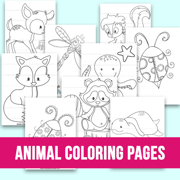 Animal coloring pages bundle â messy little monster shop