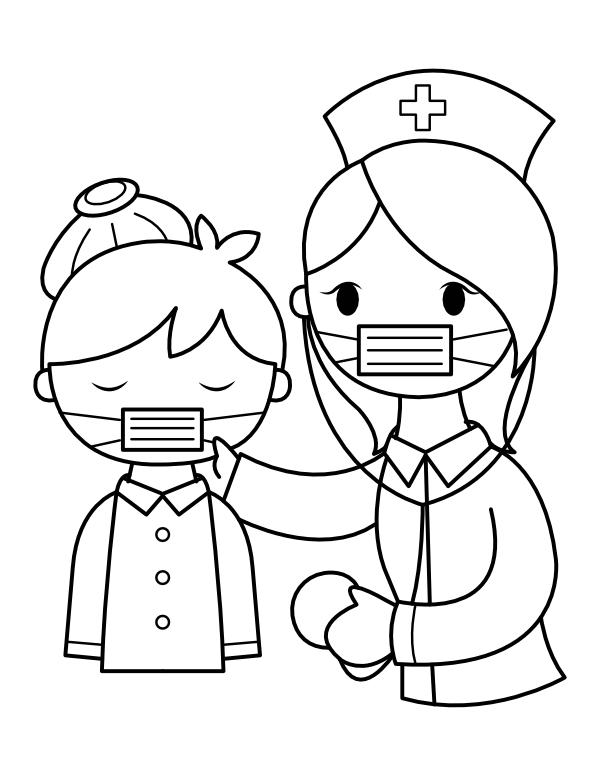 Printable nurse and patient coloring page