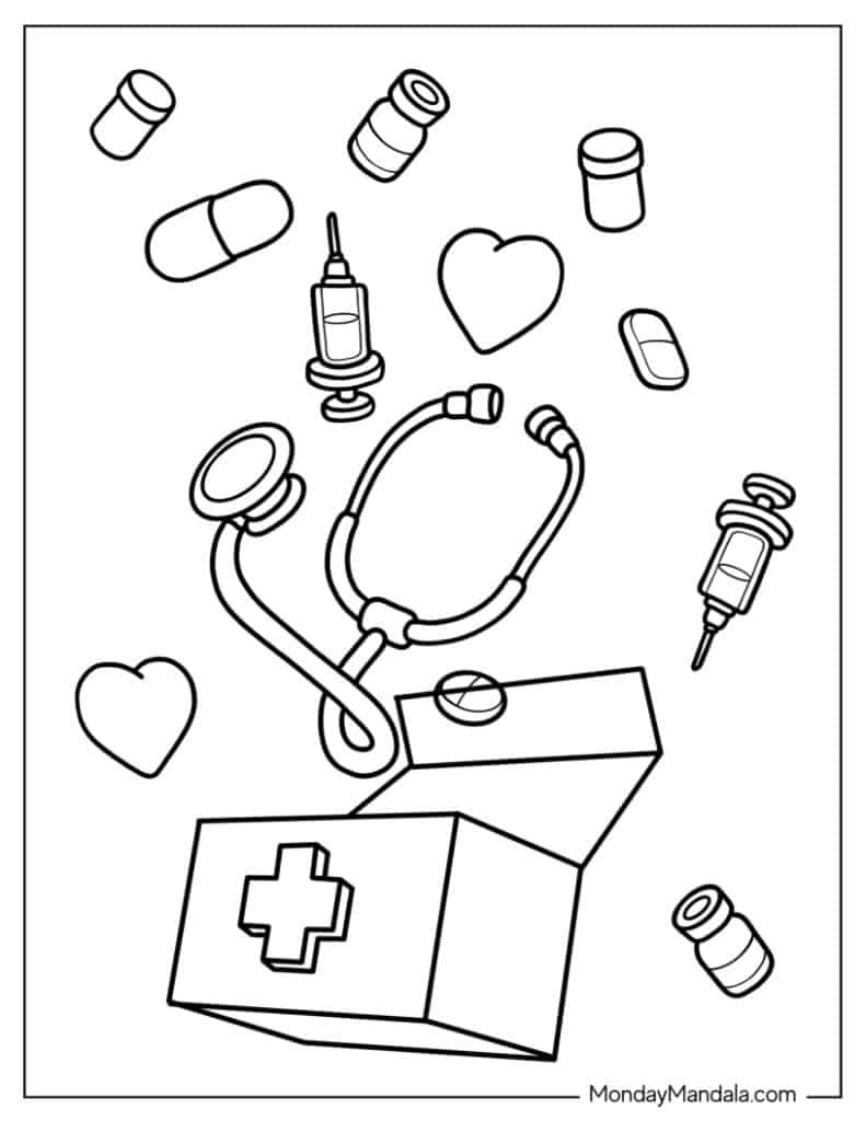 Doctor nurse coloring pages free pdf printables