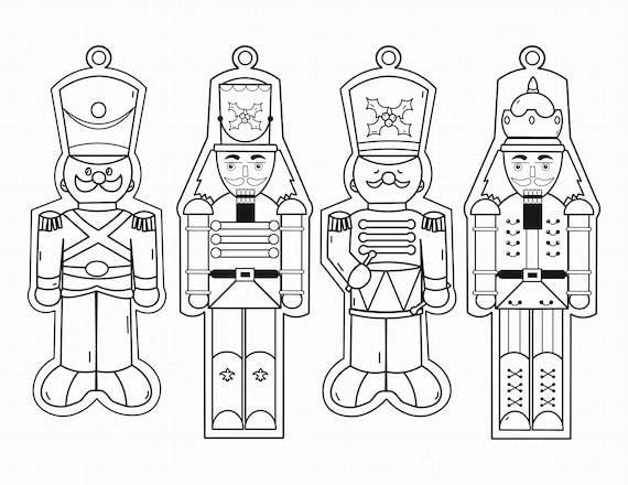 Nutcracker coloring ornaments printable cut and color toy solider drummer boy nutcrackers christmas coloring elf activities