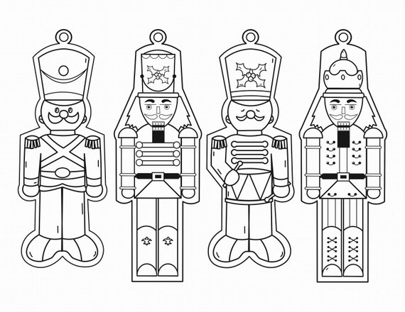 Nutcracker coloring ornaments printable cut and color toy solider drummer boy nutcrackers christmas coloring elf activities