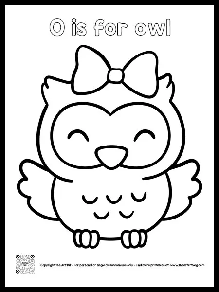 Letter o is for owl coloring pages â bubble font â the art kit