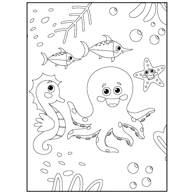 Premium vector printable ocean animals coloring pages for kids premium vector