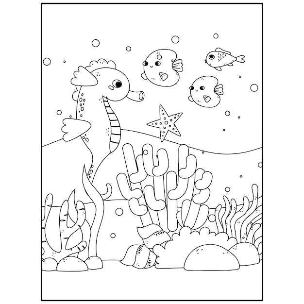Premium vector printable ocean animals coloring pages for kids premium vector