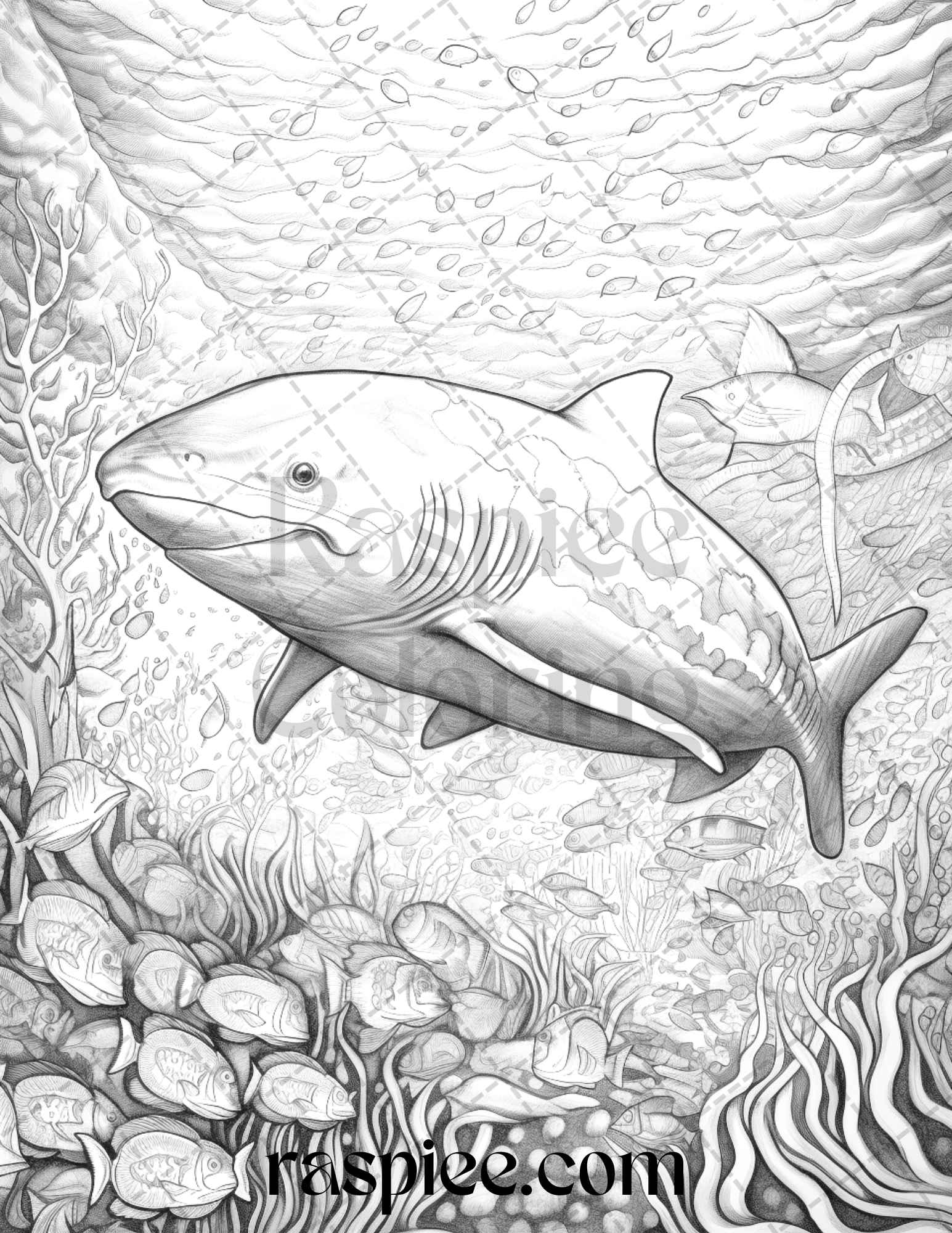 Ocean life grayscale coloring pages printable for adults relaxation an â coloring