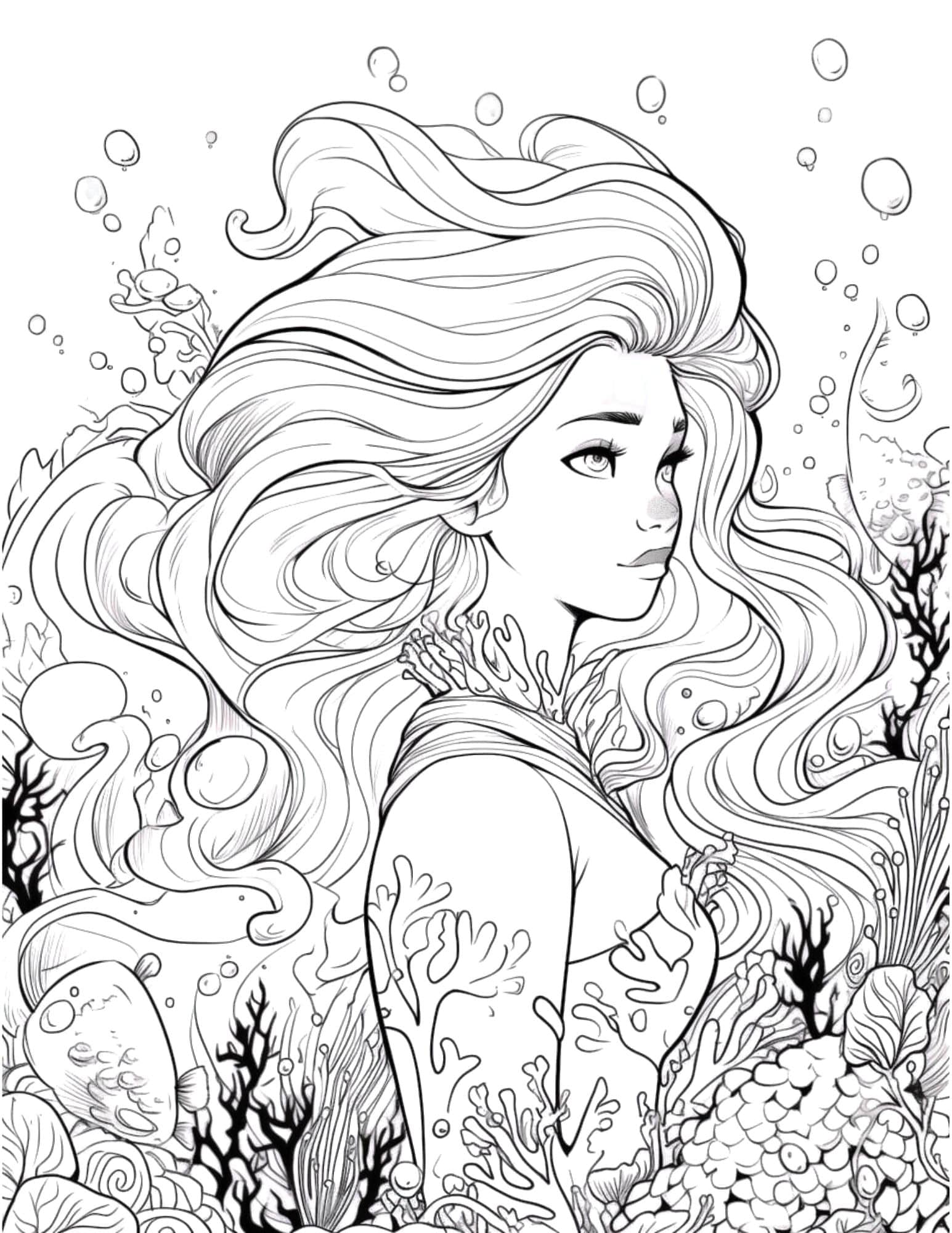 Mermaid coloring pages for kids and adults