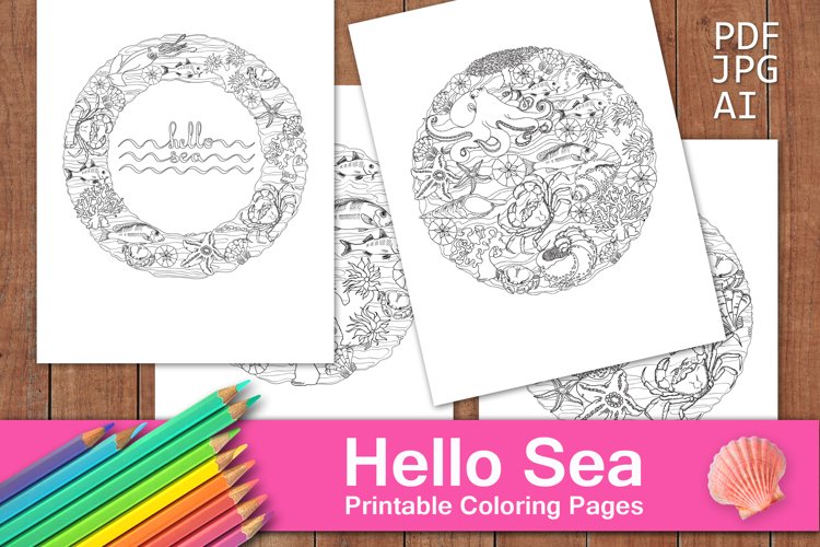 Hello sea printable coloring pages for adults ocean print