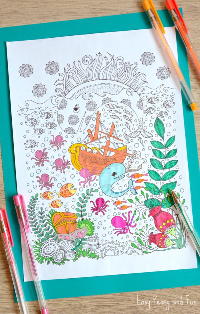 Ocean coloring page for adults