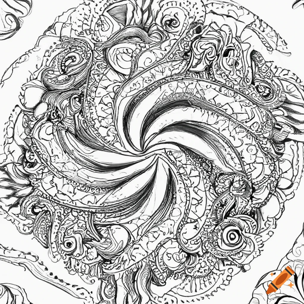 Swirl mandala ocean fish water swirls outline line art for coloring book on