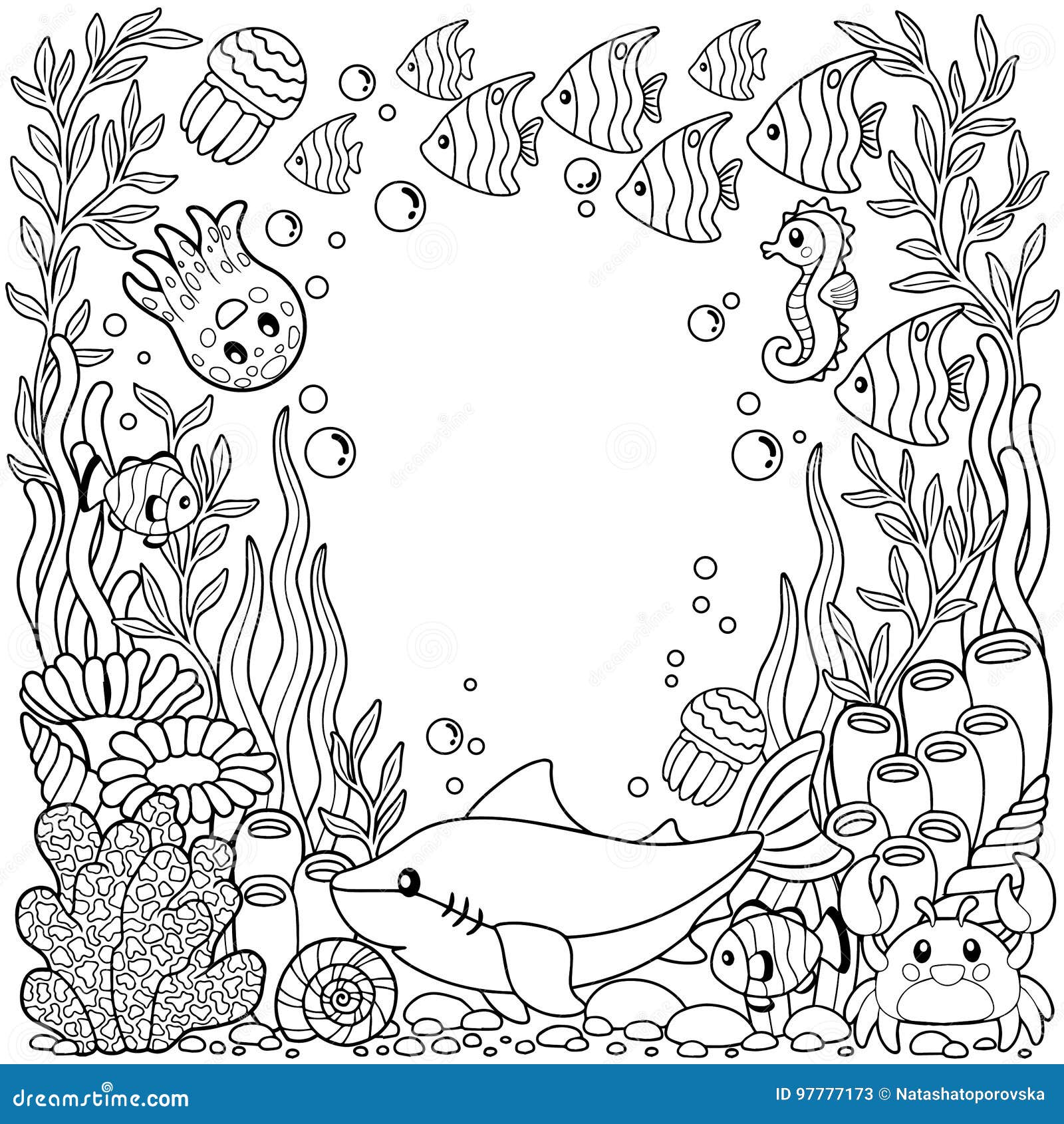 Vector coloring printable page for child and adult cute sea creature on a marine background underwater life stock vector