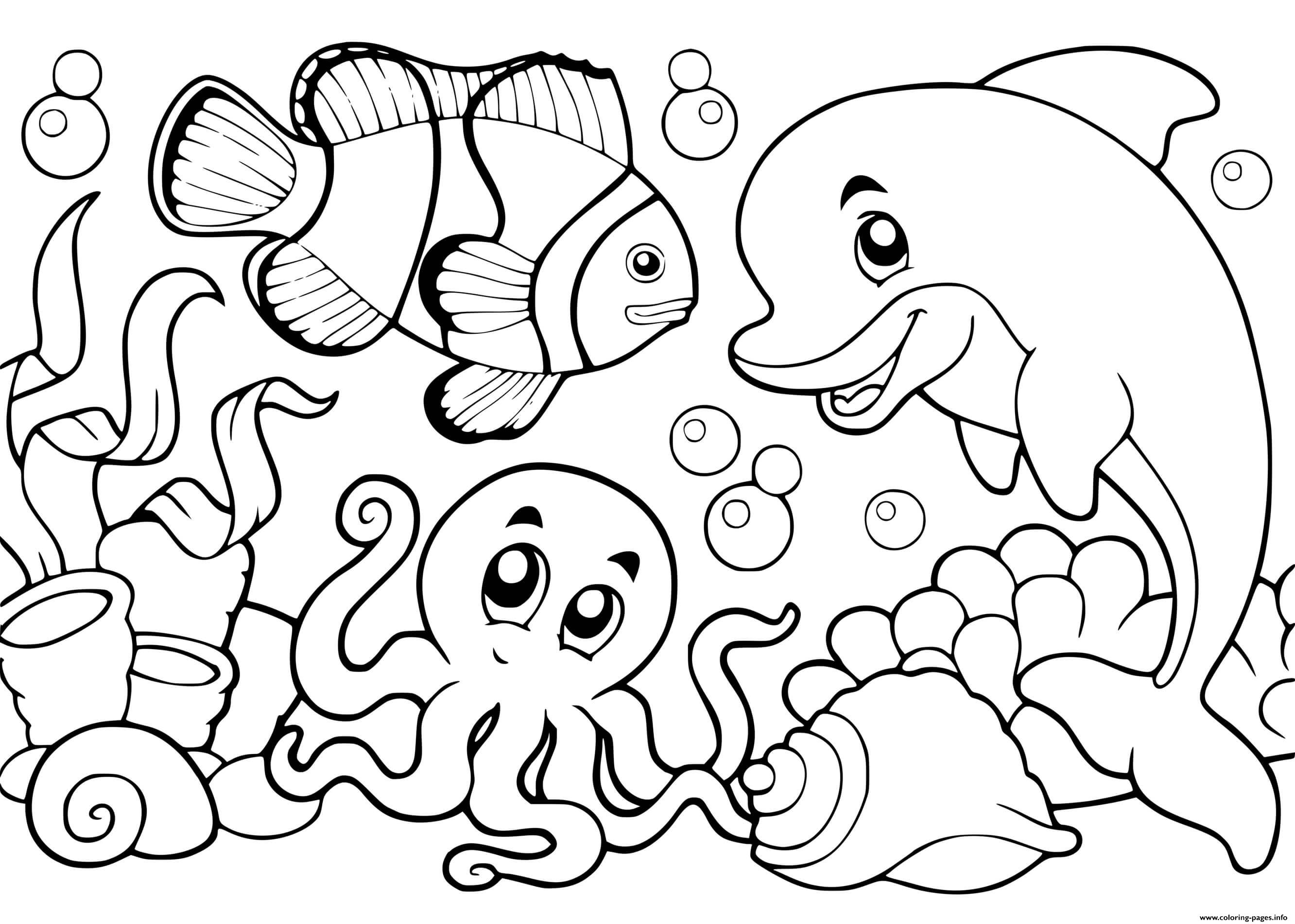 Underwater life ocean coloring page printable