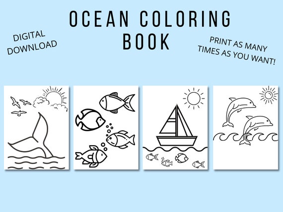 Ocean digital coloring book for kids sharks coloring book fish coloring pages printable marine life coloring book whales coloring pages