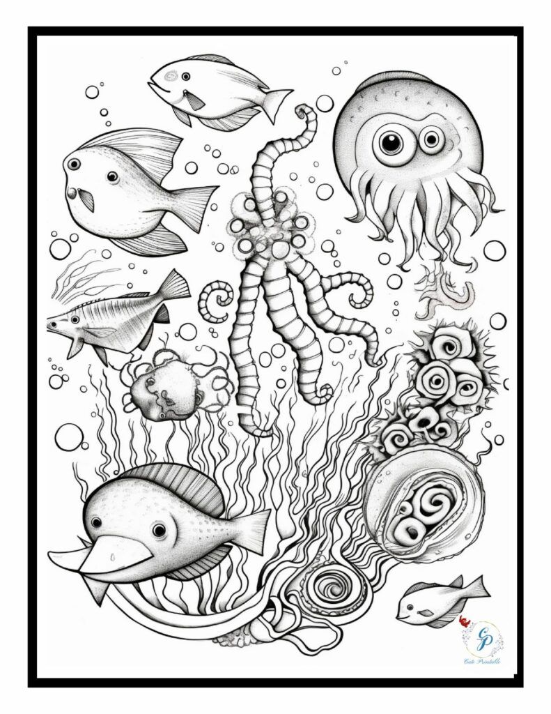 Ocean animals coloring pages for kids cute printable