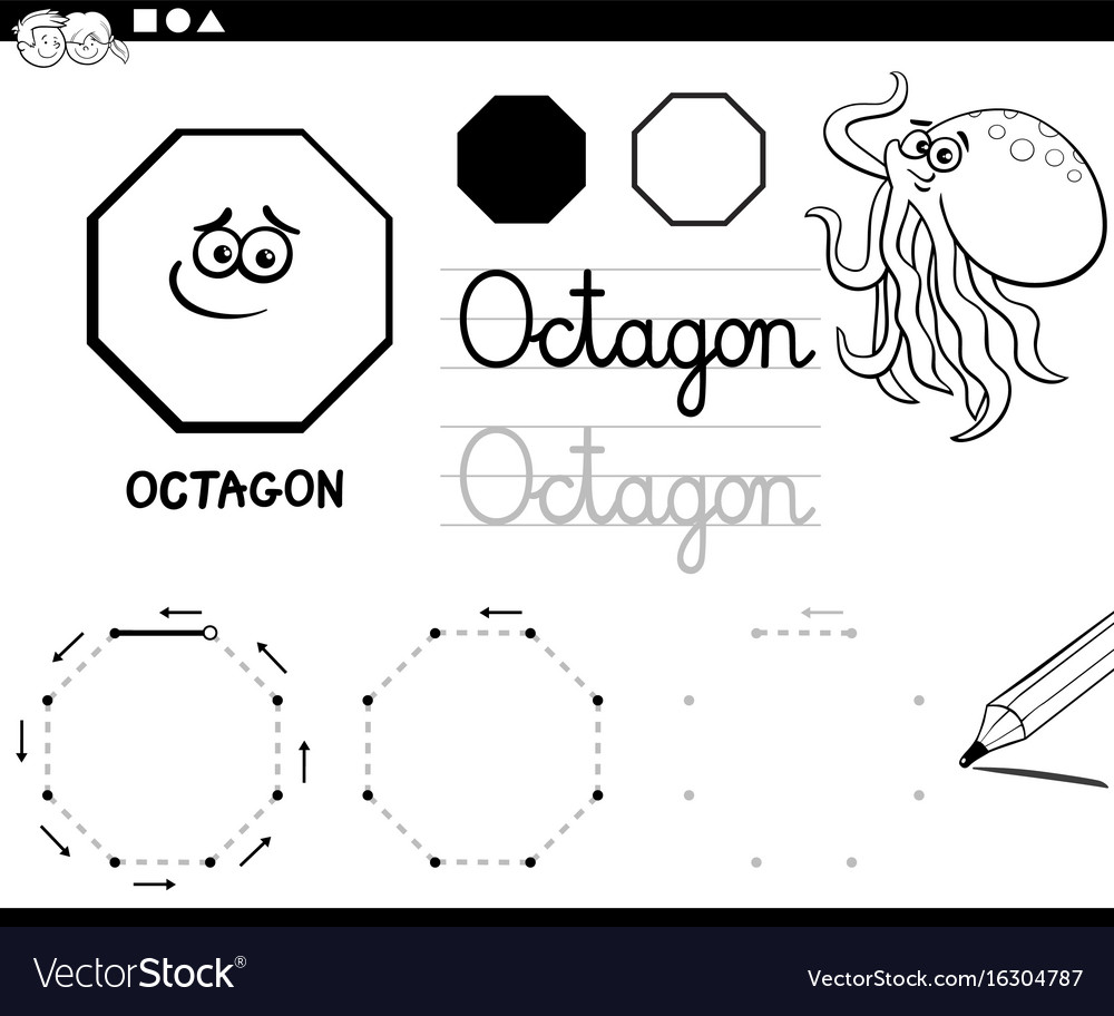Octagon basic geometric shapes coloring page vector image