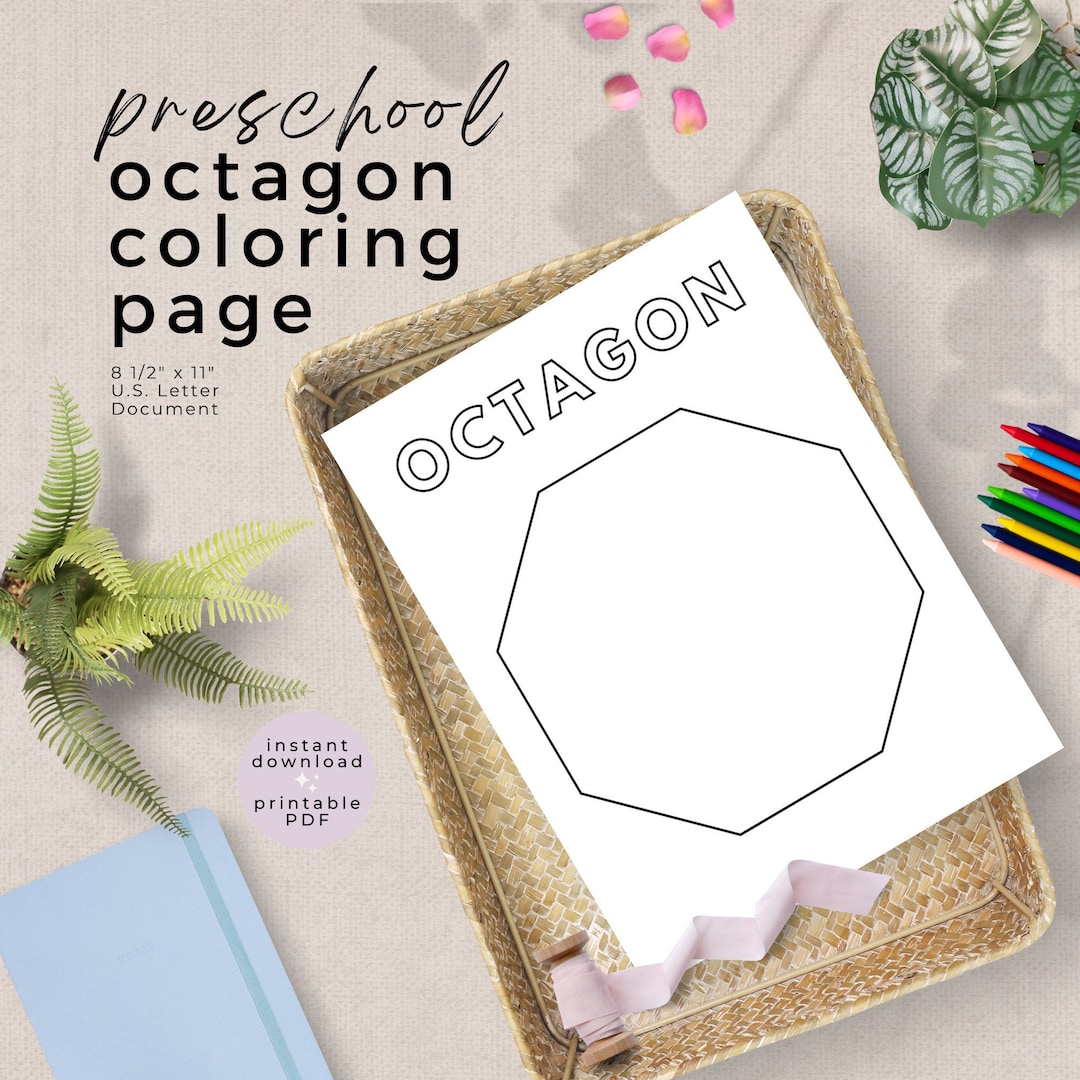 Octagon coloring page printable preschool shape coloring sheet easy to color shape practice activity worksheet instant download pdf