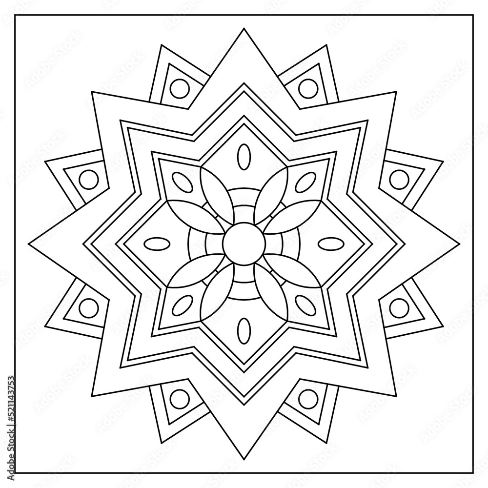 Decorative mandala art with octagon star for coloring pages for adults good mood relieve stress and anxiety eps vector