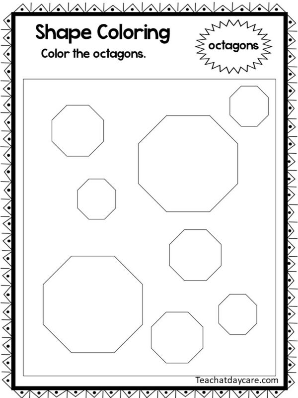 Printable color the shapes daycare worksheets made by teachers