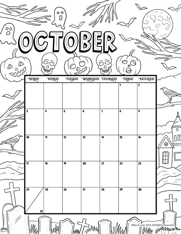October printable calendar page woo jr kids activities childrens publishing printable calendar pages coloring calendar calendar pages