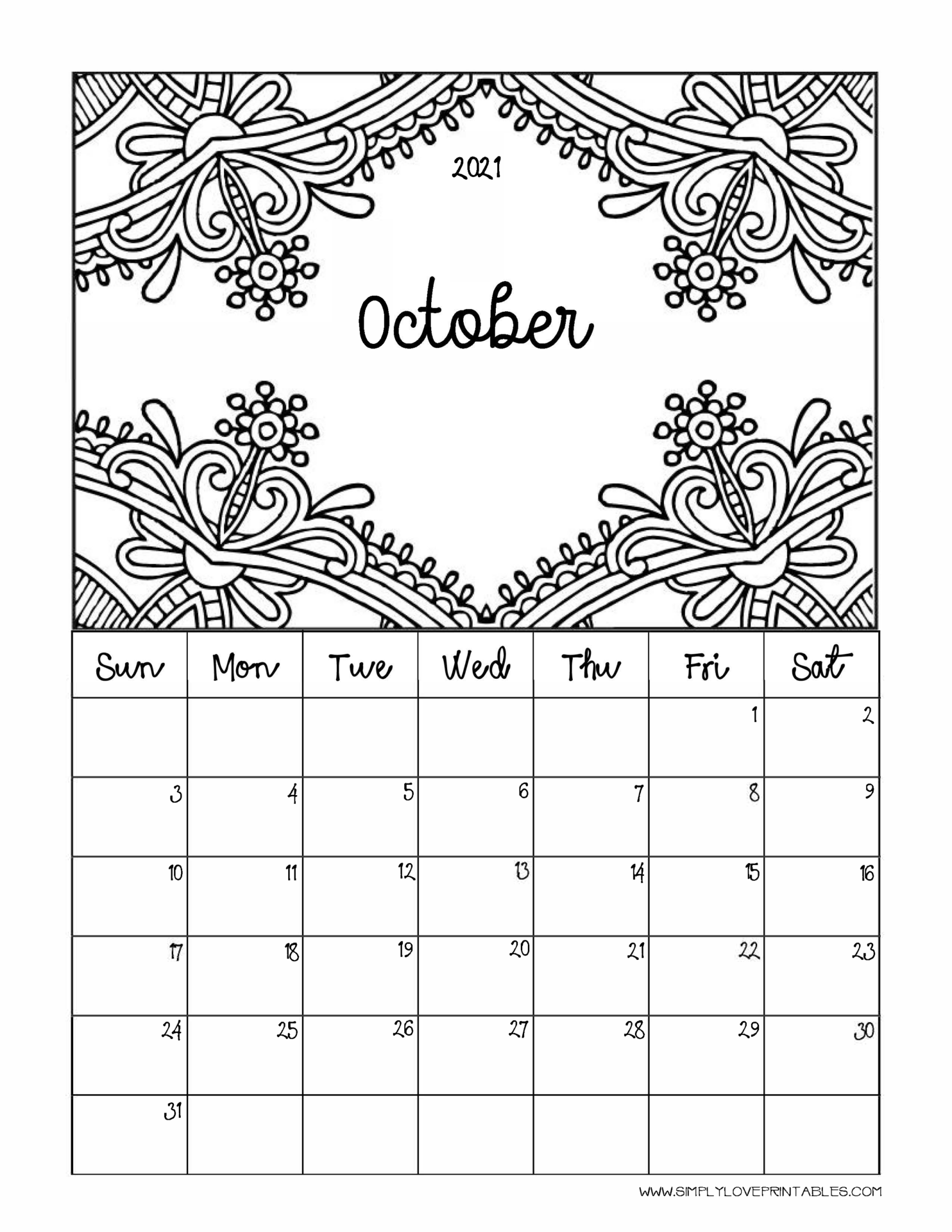 Free printable coloring calendar