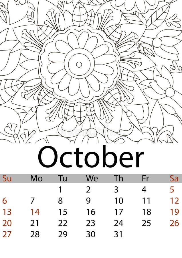 October coloring calendar stock illustrations â october coloring calendar stock illustrations vectors clipart