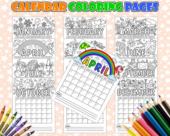Month coloring calendar for kids printable calendar to color cute coloring calendar pdf