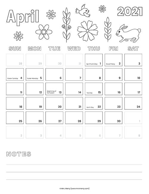 Free printable coloring calendar mrs merry