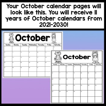Editable october calendar pages for years