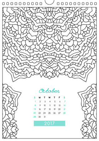 Wall calendar with ornament for coloring anti stress coloring book october royalty free svg cliparts vectors and stock illustration image