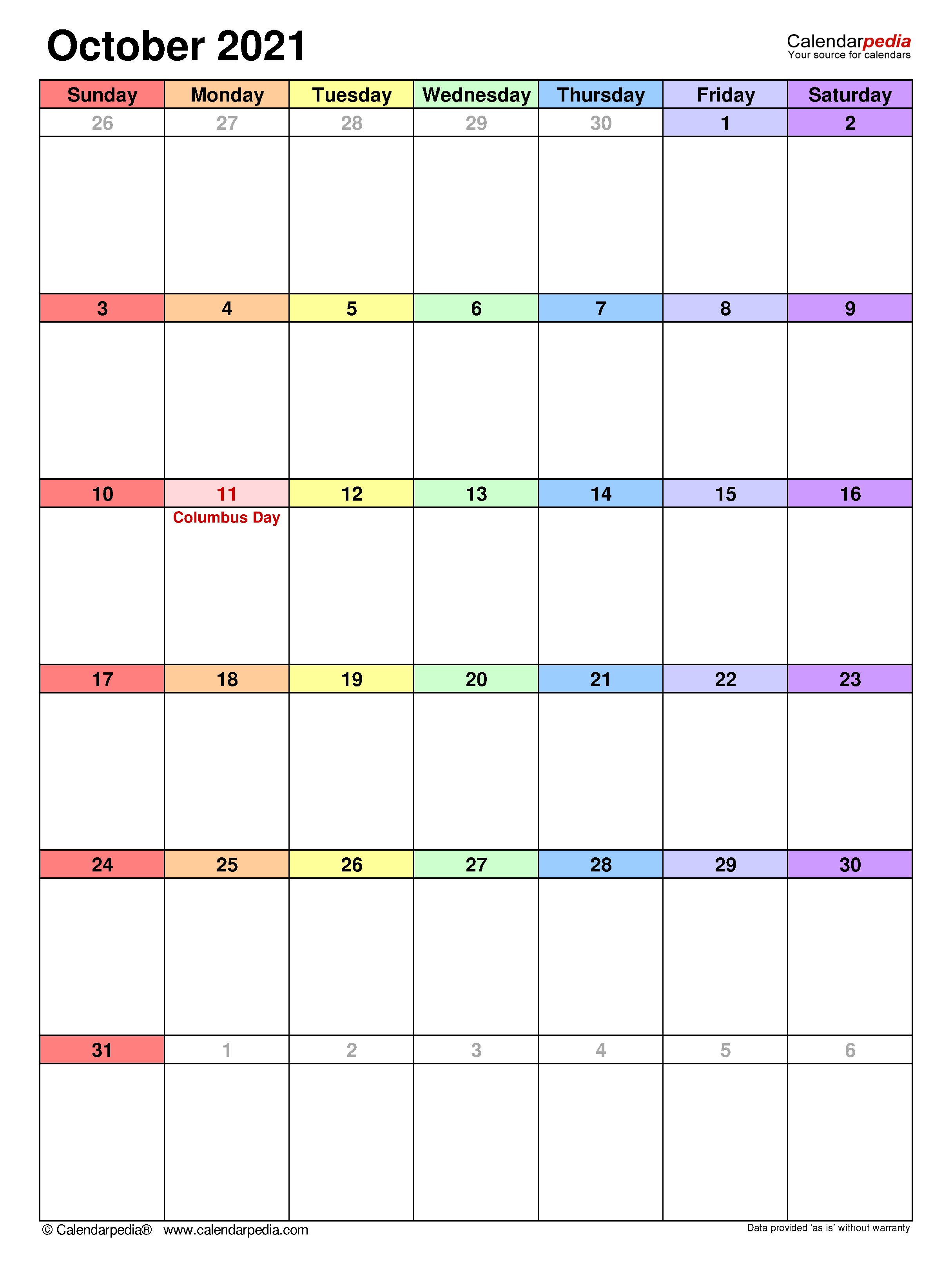 October calendar templates for word excel and pdf