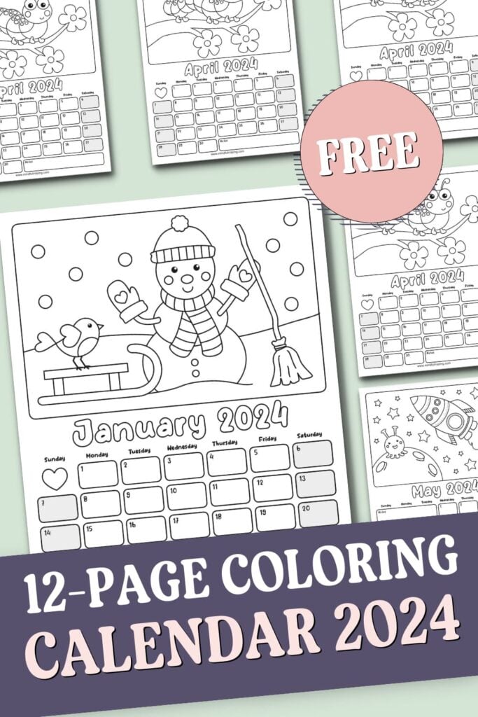 Free printable coloring calendar for kids in â