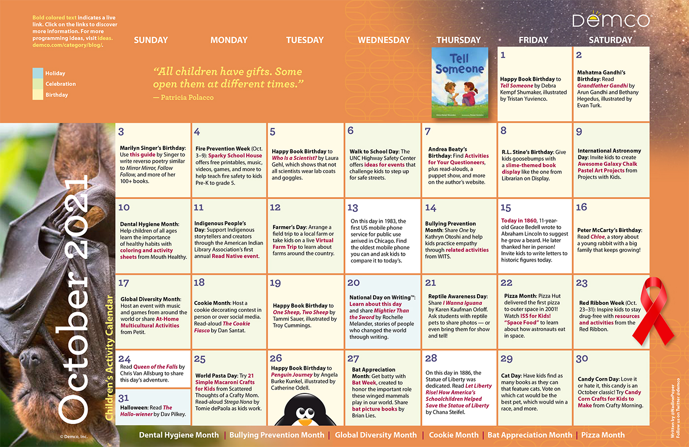 Childrens activity calendar october