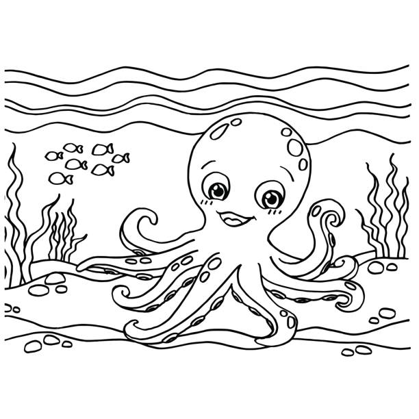 Octopus coloring pages vector stock illustration