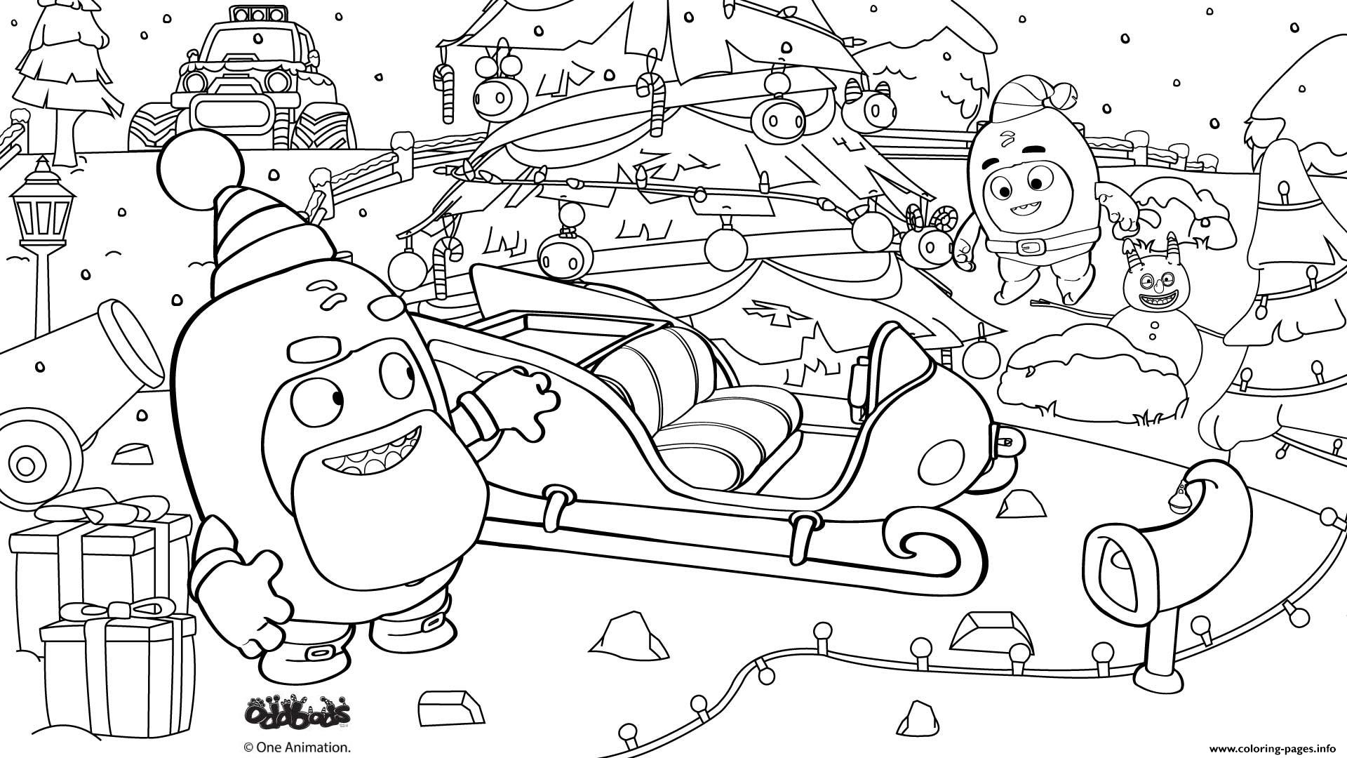 Oddbods santa claus christmas coloring page printable