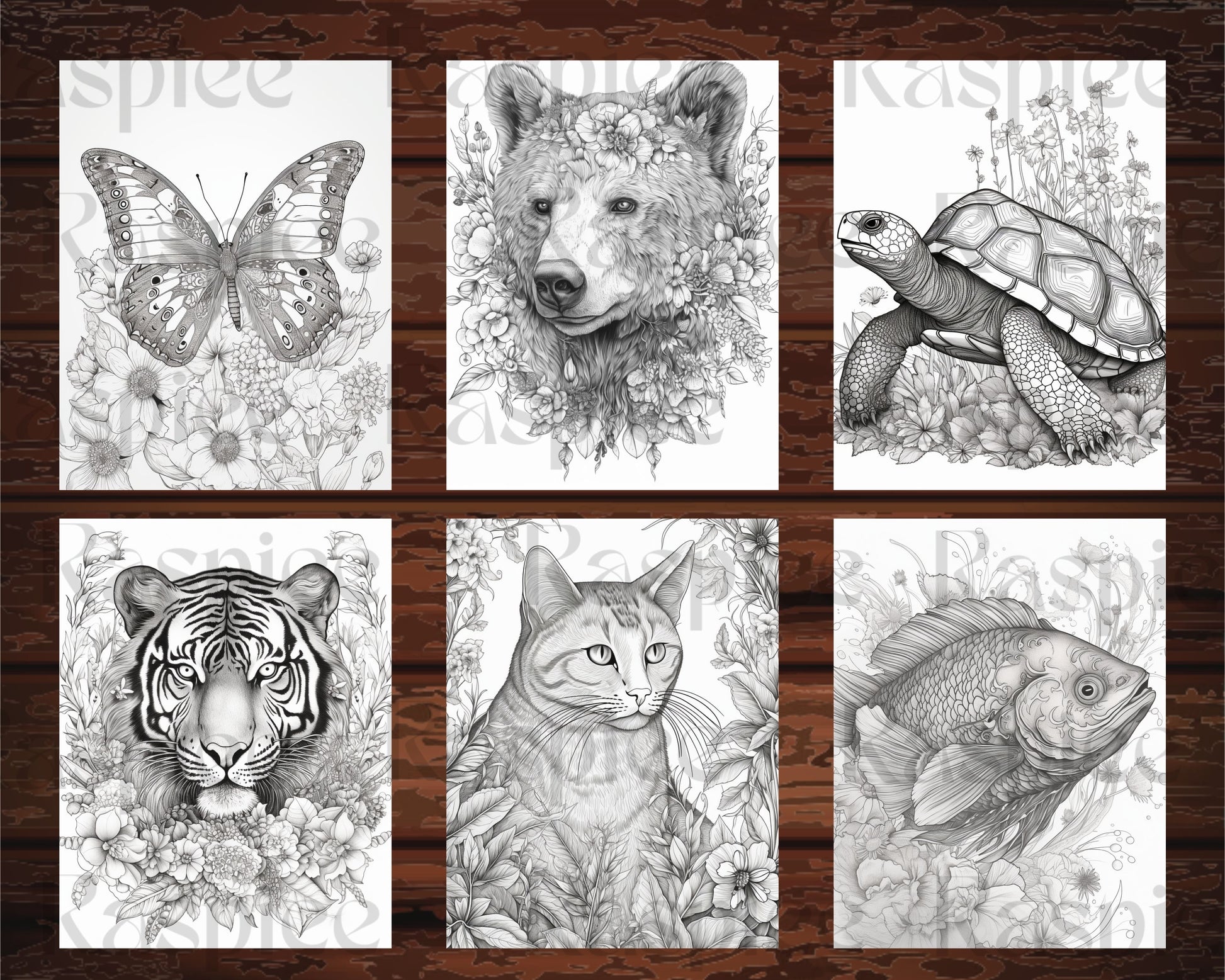 Animal floral printable coloring pages for adults grayscale colori â coloring