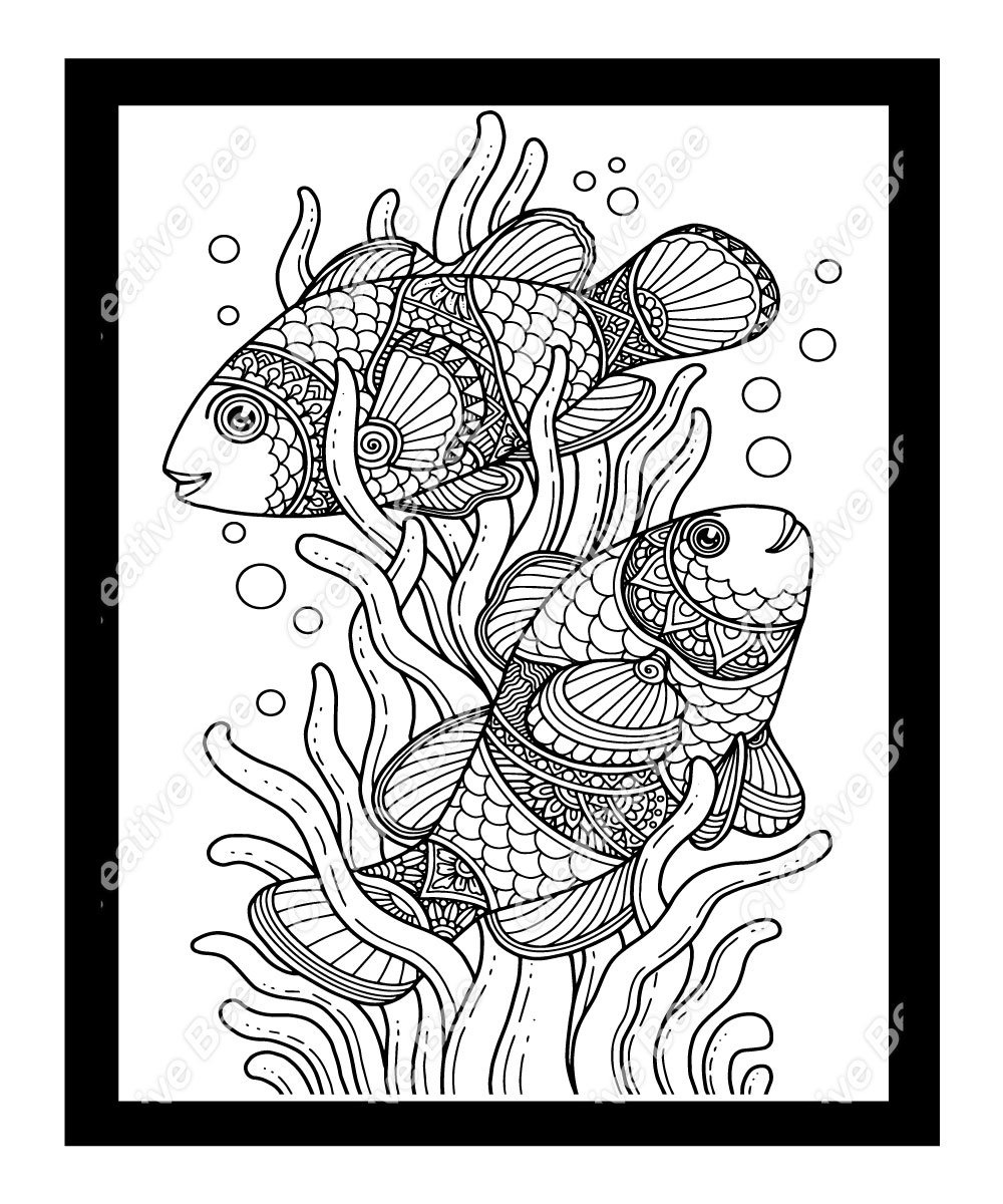 Sea animals adult coloring book