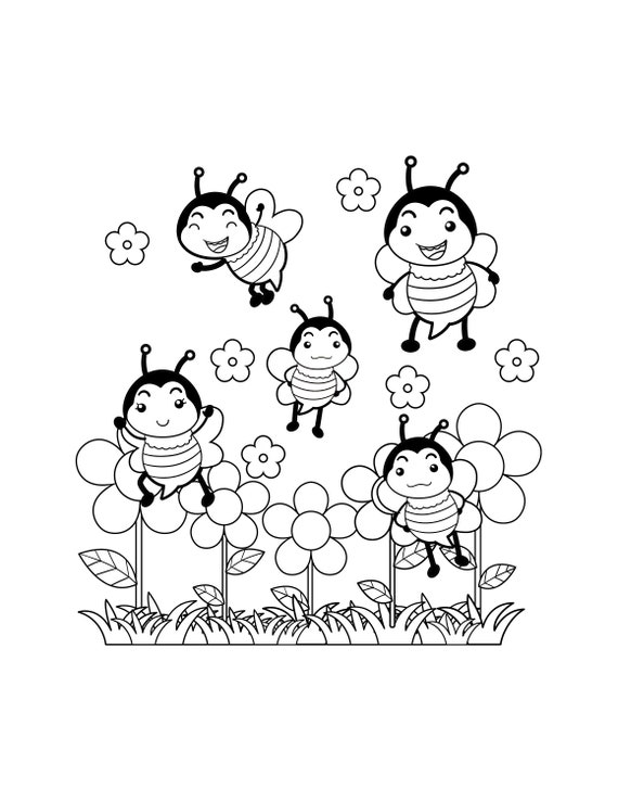 Bee coloring page bees printable digital download bee birthday party gift