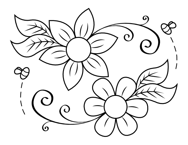 Printable flowers and bees coloring page